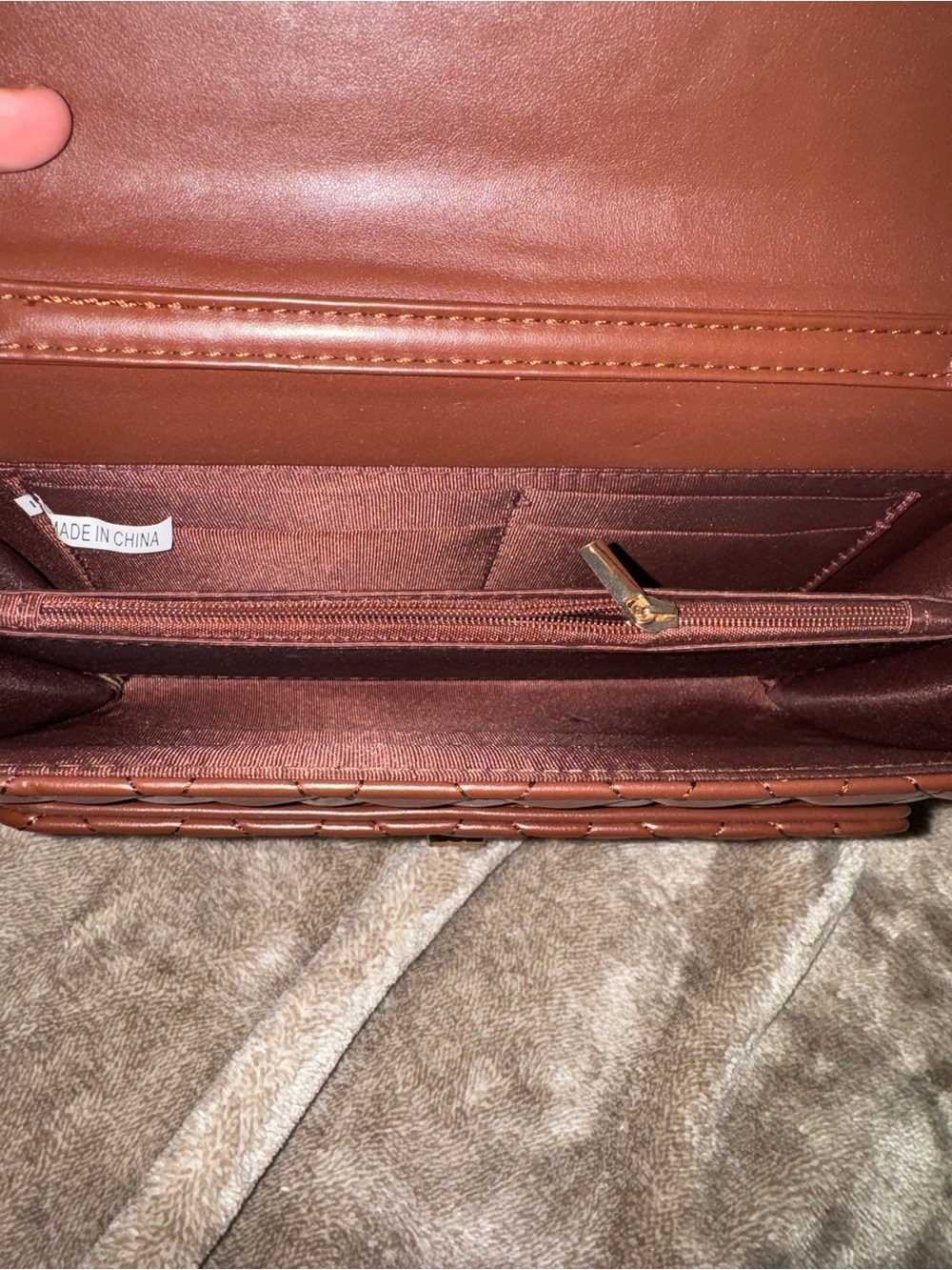 Quilted Brown Chain-Handle Shoulder Bag - Picture 3 of 3